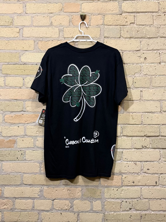 Emerald Green Skull with Lucky 4 Leaf Clover Back